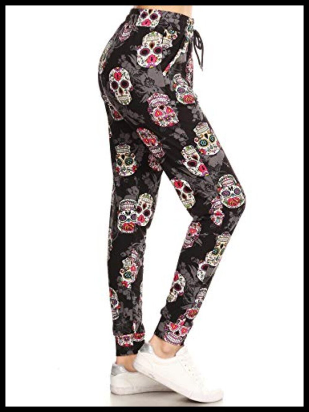 High Waist Skinny Cuffed Jogger Track Pants Drawstring Halloween